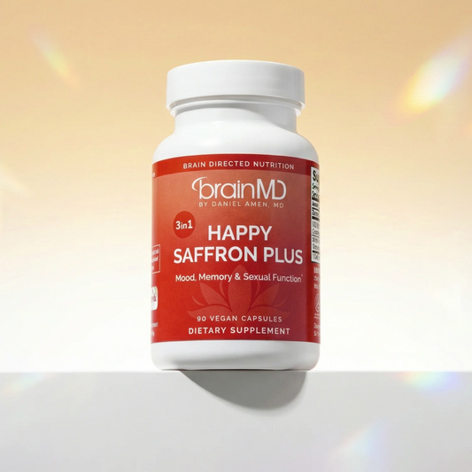 BRAINMD Dr Amen Happy Saffron Plus - 90 Capsules - with Saffron Flower Extract, Curcumin & Zinc - Vegan, Gluten Free - 30 Servings